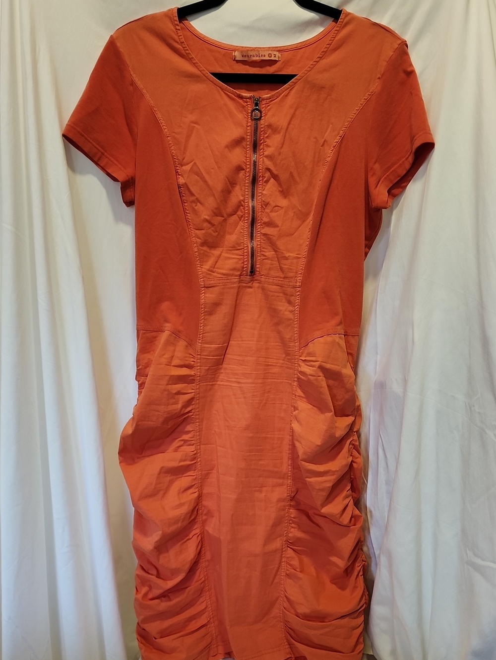 Wearables Orange Zip-Front Short Sleeve Dress